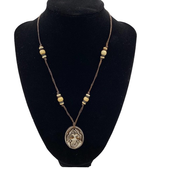 White Ganesh Bone Pendant Necklace - Picture 2 of 11